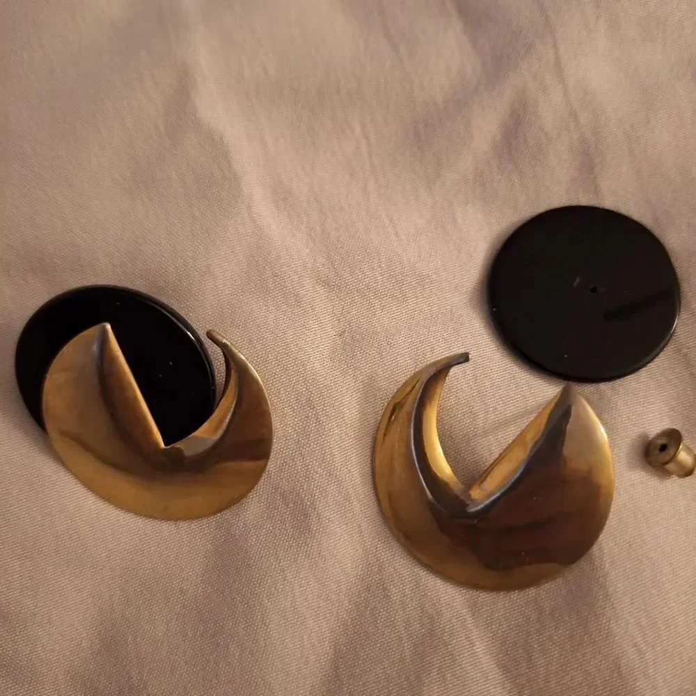Gold Tone and Black Circular Earrings